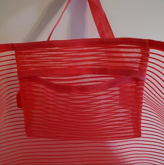 Old East Main Co Polyester Pink Mesh Tote Beach Grocery Travel Bag Inner Pocket - Picture 3 of 7